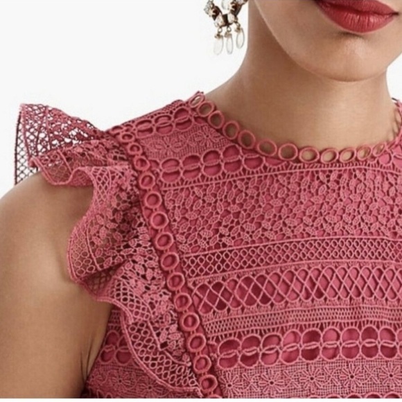 J. Crew Women’s CAP Sleeves Ruffle Dress Size 12 Mixed Lace Crochet - Picture 3 of 11